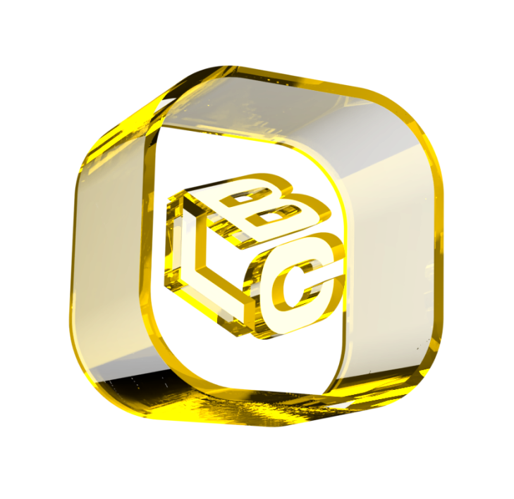 Logo LCbank em 3D dourado sobre fundo branco